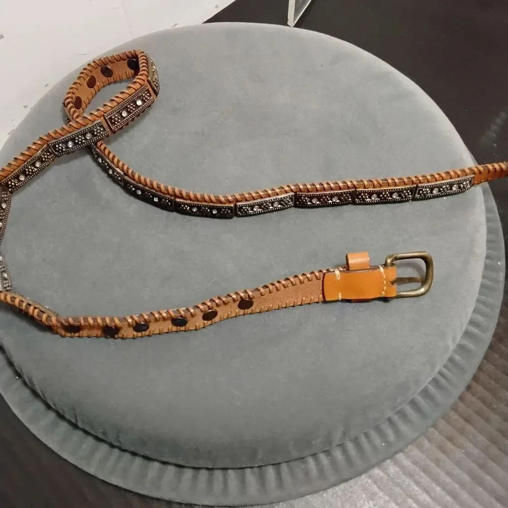 Brown Leather Studded  Men's Belt Size 40
